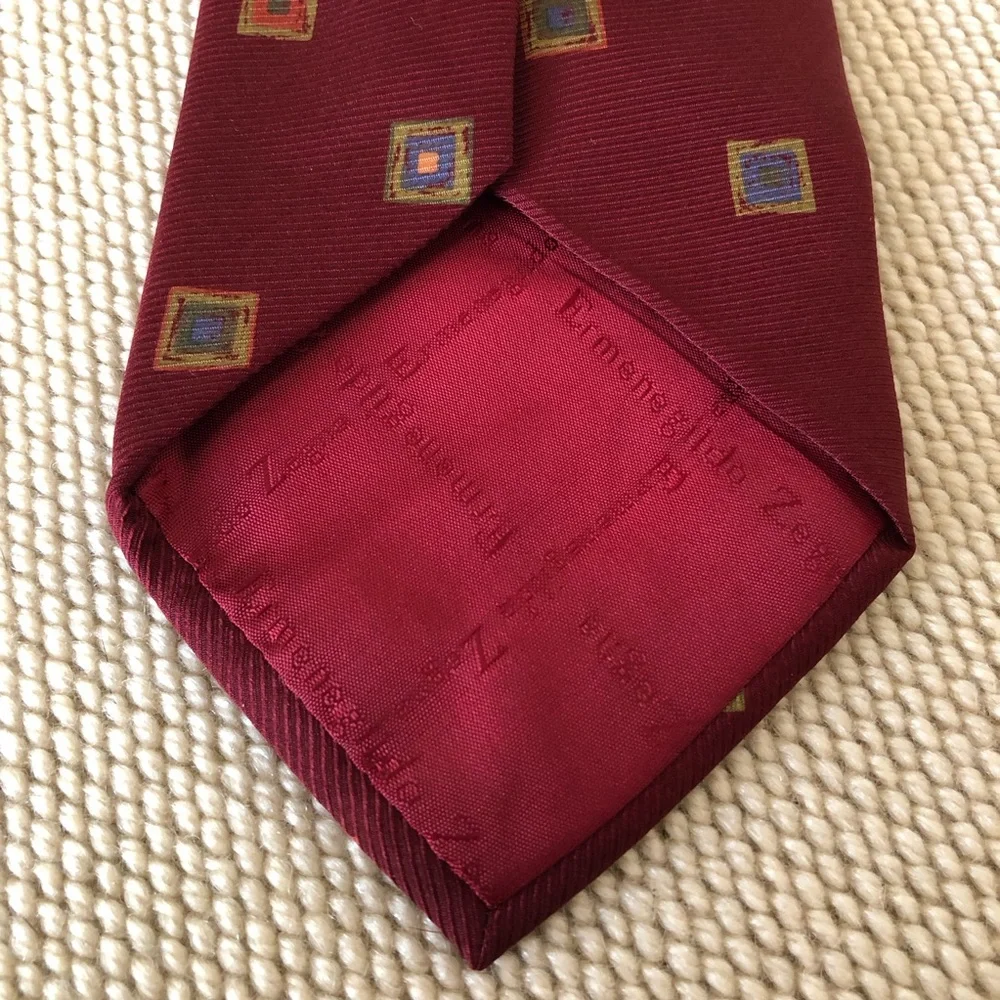 Ermenegildo Zenga Italian Silk Tie Red Squares